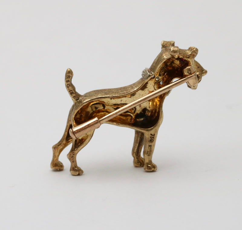 Vintage 18K Gold and Diamond Terrier Dog Brooch