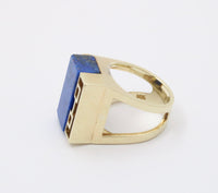 Bold Vintage 14K Gold and Carved Lapis Lazuli Statement Ring, 21.6 Grams