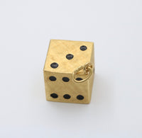 Large Vintage 18K Gold and Enamel Dice Charm