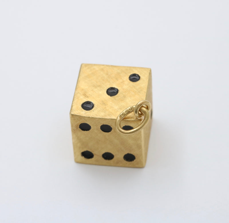 Large Vintage 18K Gold and Enamel Dice Charm