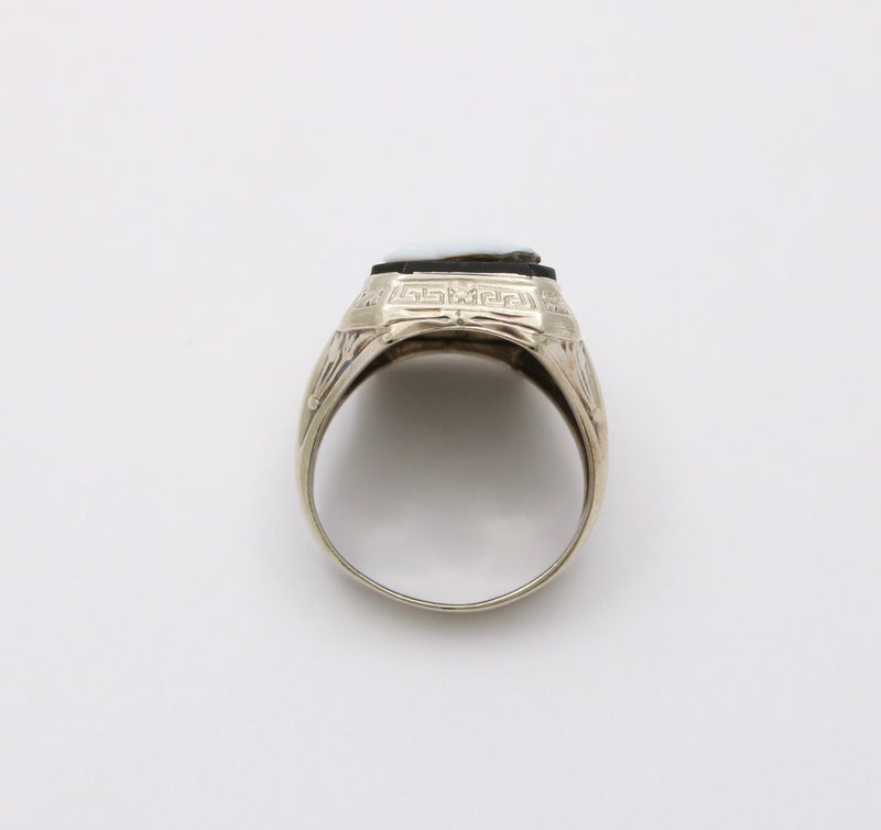 Art Deco 14K Gold Onyx Cameo Egyptian Revival Ring, Unisex