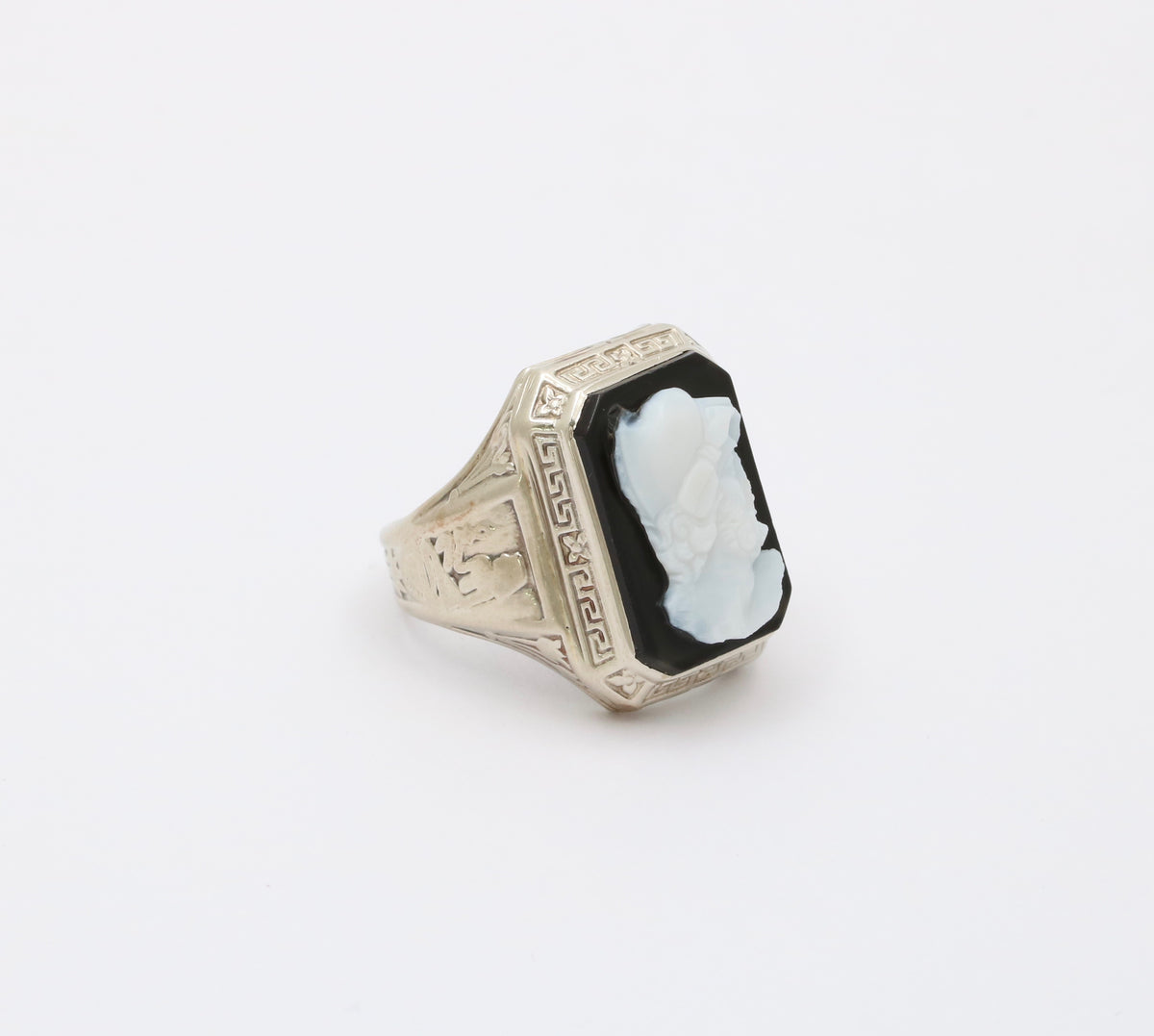Art Deco 14K Gold Onyx Cameo Egyptian Revival Ring, Unisex