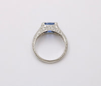 Vintage Platinum, 2.84 Ct Sapphire and Diamond Horizontally Set Ring, Engagement