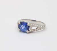 Vintage Platinum, 2.84 Ct Sapphire and Diamond Horizontally Set Ring, Engagement