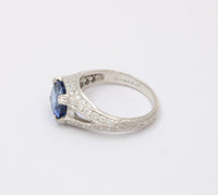 Vintage Platinum, 2.84 Ct Sapphire and Diamond Horizontally Set Ring, Engagement