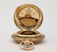 Antique Enamel, Diamond, and 14K Gold Forget Me Not Flower Pocket Watch