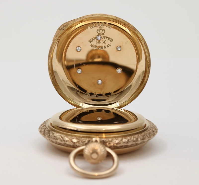 Antique Enamel, Diamond, and 14K Gold Forget Me Not Flower Pocket Watch