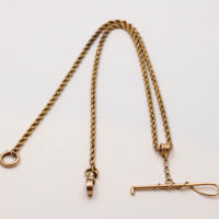 Antique 14K Gold Rope Watch Chain with Horse Crop Slide Pendant