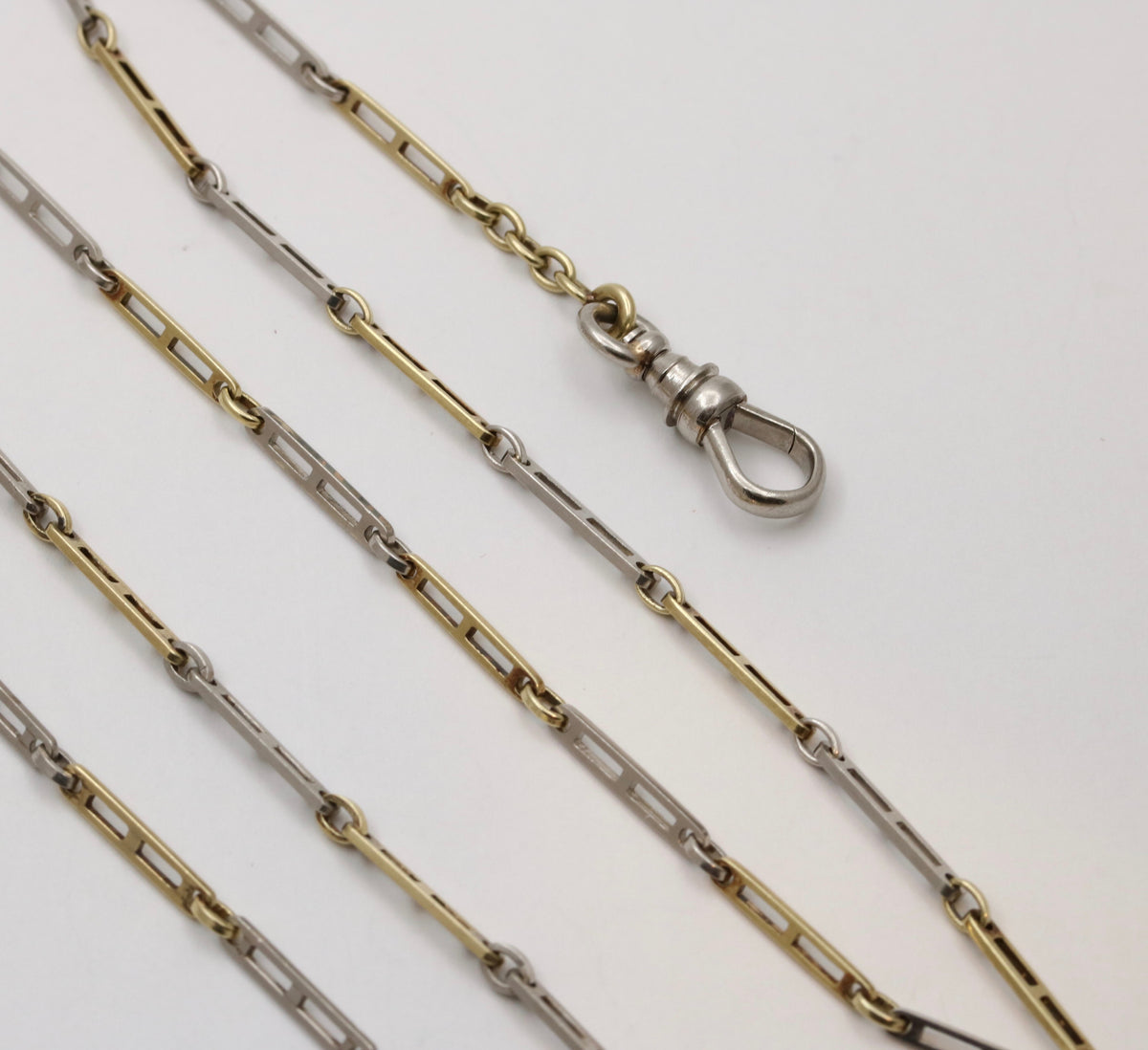 Art Deco 14K Gold Two Tone Ladder Link Watch Chain, 23” Long