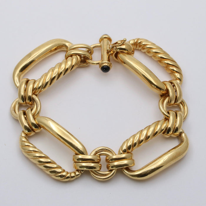 Vintage 18K Gold Twist Open Link Bracelet, 8” Long