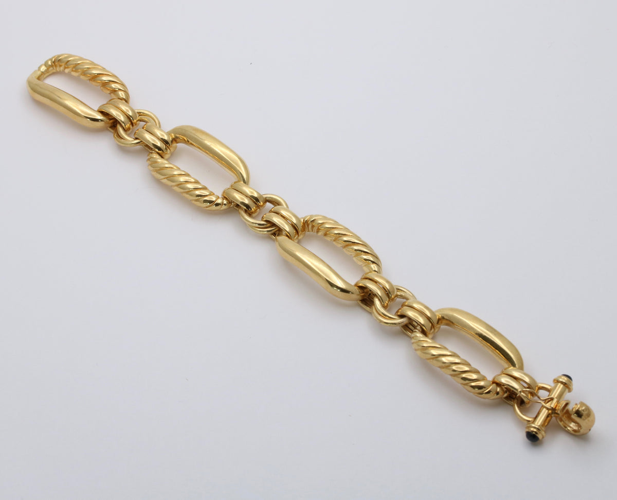 Vintage 18K Gold Twist Open Link Bracelet, 8” Long