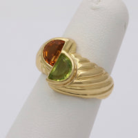 Vintage Citrine and Peridot 18K Gold Bypass Ring