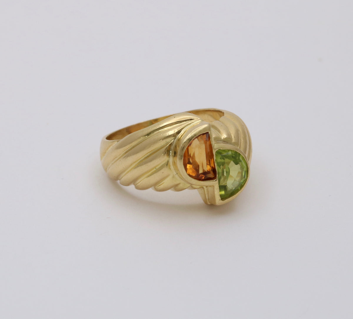 Vintage Citrine and Peridot 18K Gold Bypass Ring