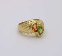 Vintage Citrine and Peridot 18K Gold Bypass Ring