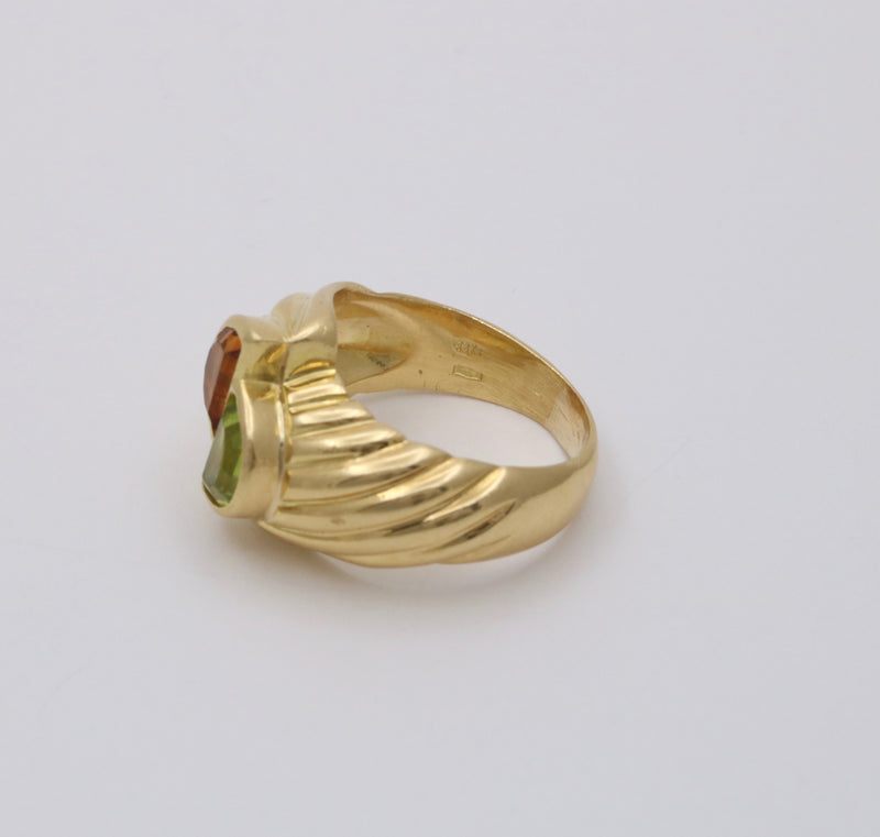 Vintage Citrine and Peridot 18K Gold Bypass Ring