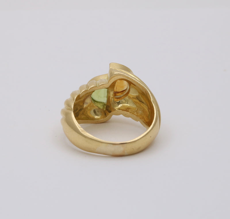 Vintage Citrine and Peridot 18K Gold Bypass Ring