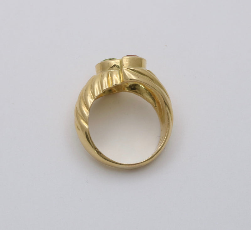 Vintage Citrine and Peridot 18K Gold Bypass Ring