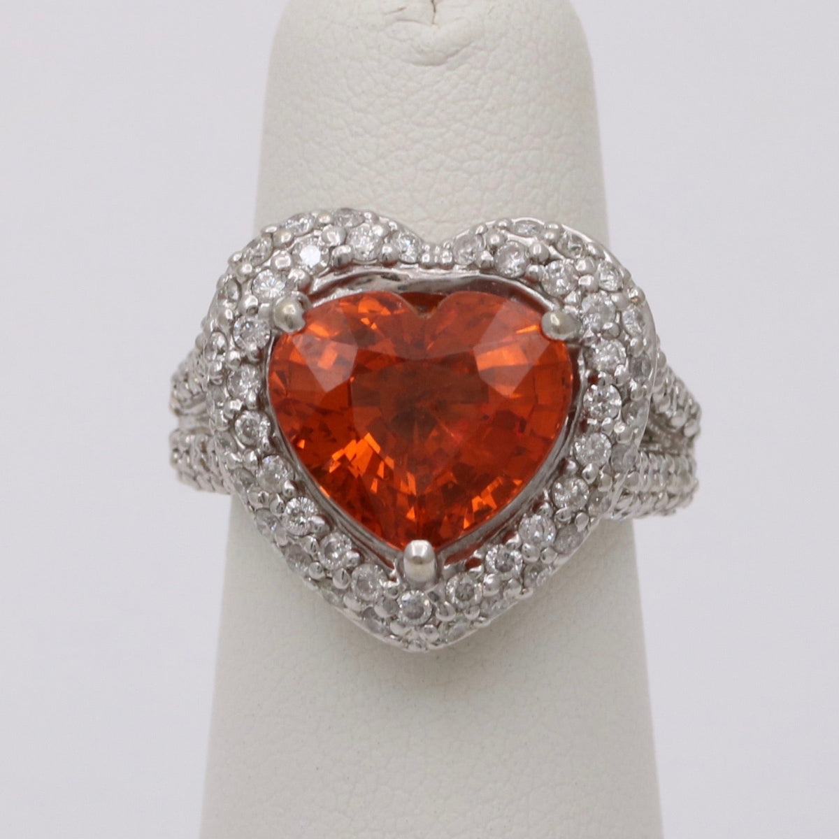 Mandarin Garnet and Diamond Heart-Shaped 14K Gold Dinner Ring