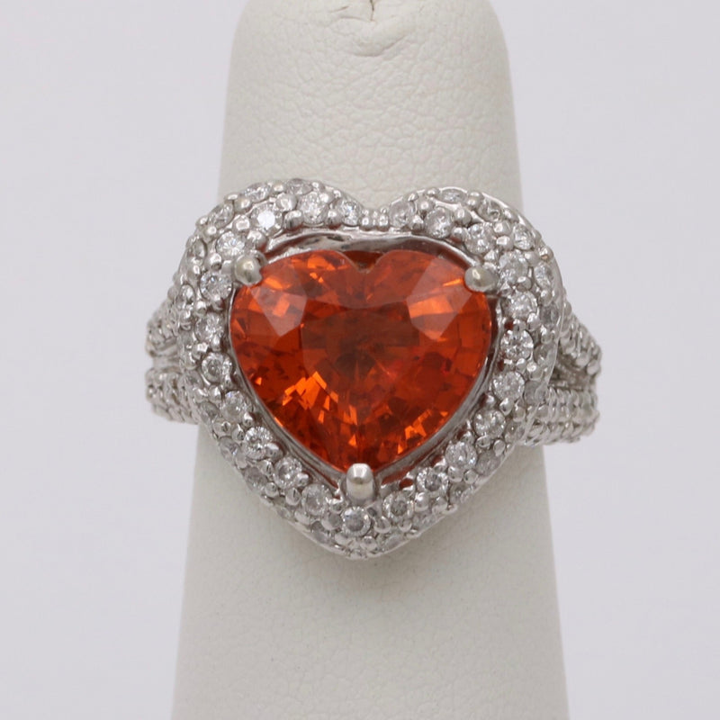 Mandarin Garnet and Diamond Heart-Shaped 14K Gold Dinner Ring