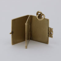 Art Deco Black Enamel and 14K Gold Book Locket Charm