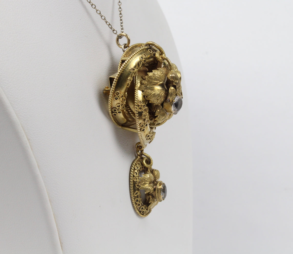 Victorian Etruscan Revival 14K Gold and Quartz Love Knot Brooch Pendant