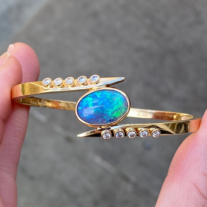 Australian Opal and Diamond Bypass Bangle Bracelet