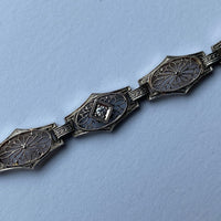 Art Deco Krementz Platinum and 14K Gold Diamond and Sapphire Filigree Bracelet