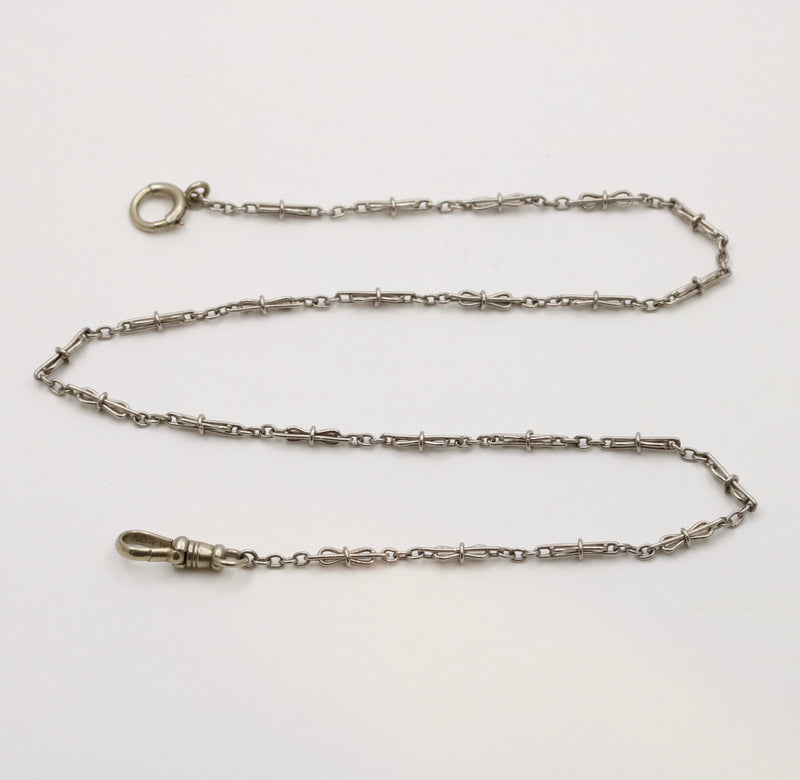 Art Deco Platinum Hourglass Shaped 14.75” Long Open Link Watch Chain
