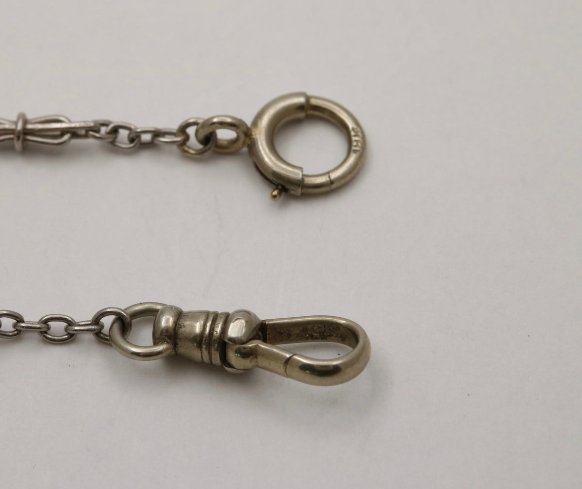 Art Deco Platinum Hourglass Shaped 14.75” Long Open Link Watch Chain