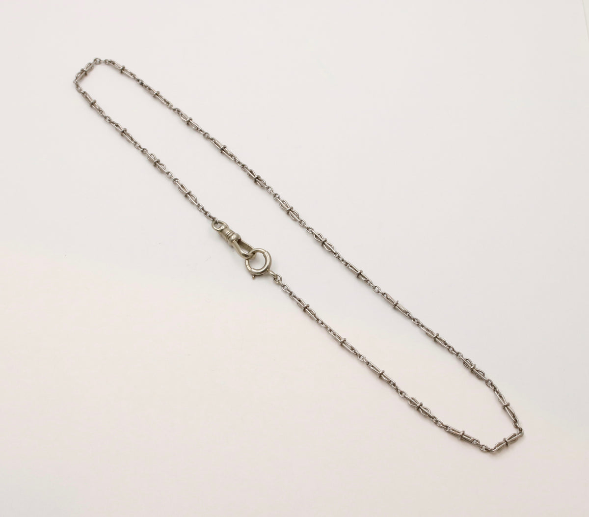 Art Deco Platinum Hourglass Shaped 14.75” Long Open Link Watch Chain