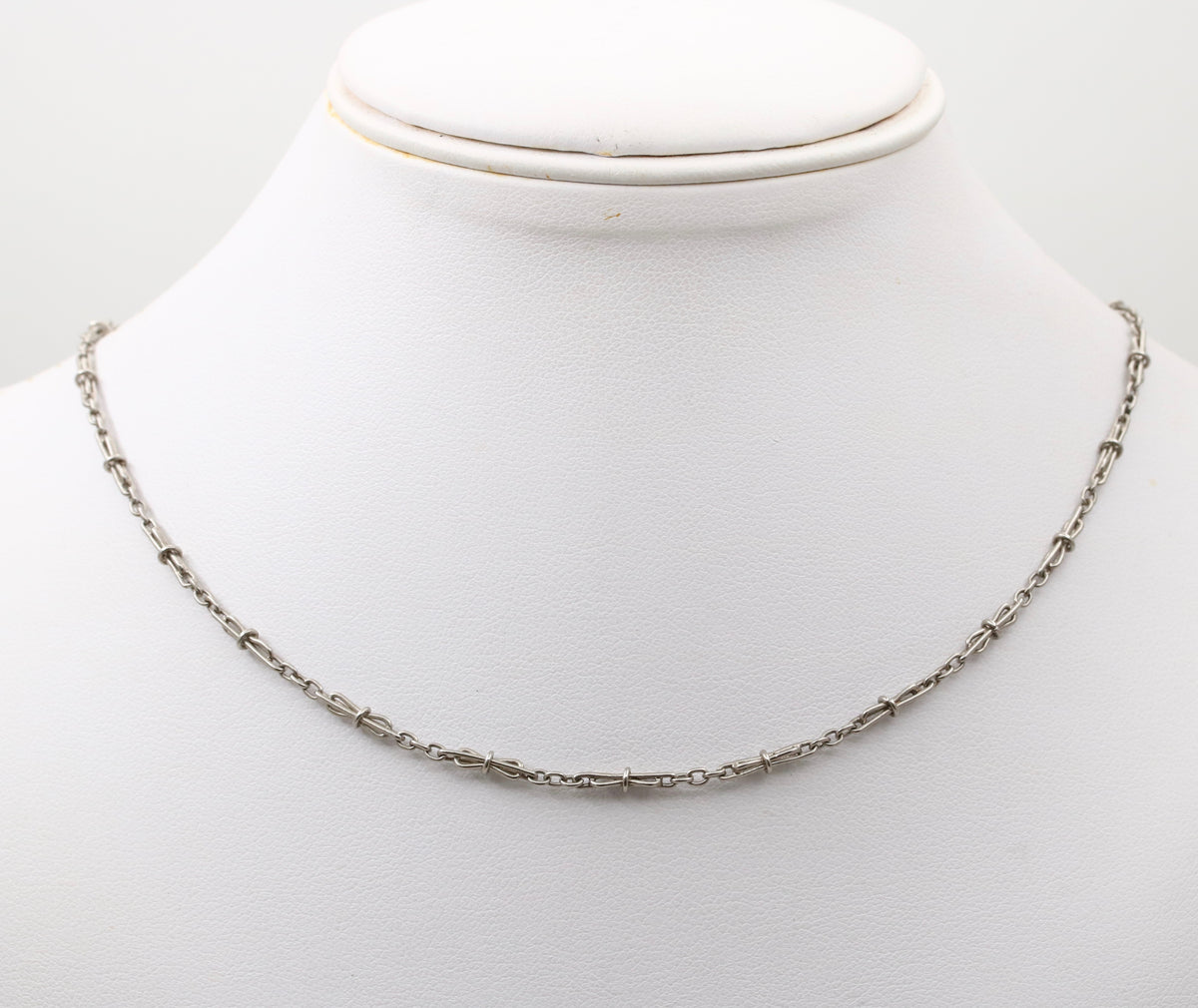 Art Deco Platinum Hourglass Shaped 14.75” Long Open Link Watch Chain