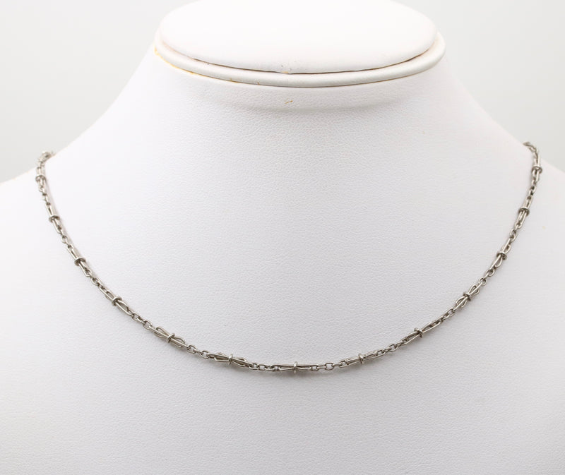 Art Deco Platinum Hourglass Shaped 14.75” Long Open Link Watch Chain