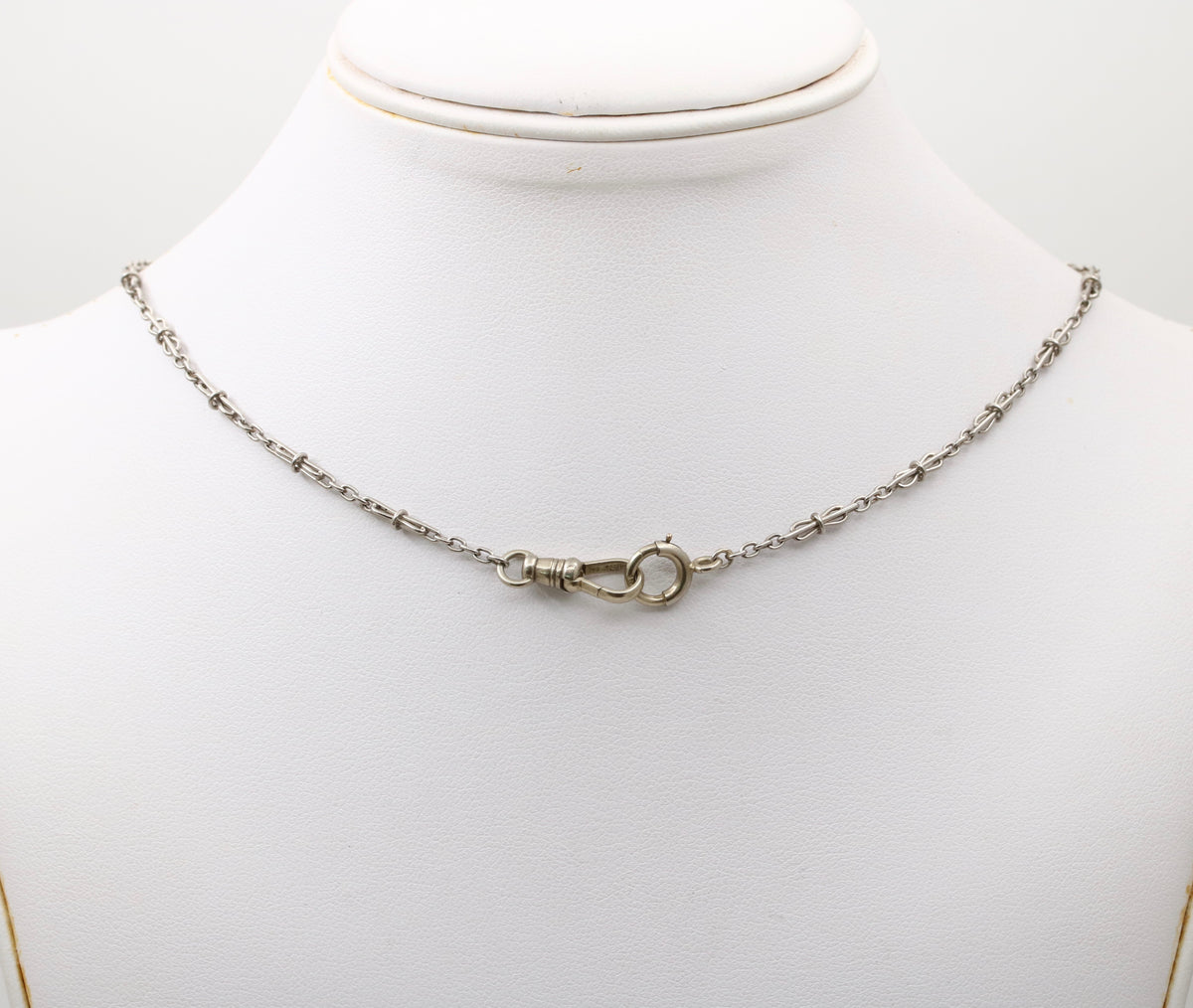 Art Deco Platinum Hourglass Shaped 14.75” Long Open Link Watch Chain