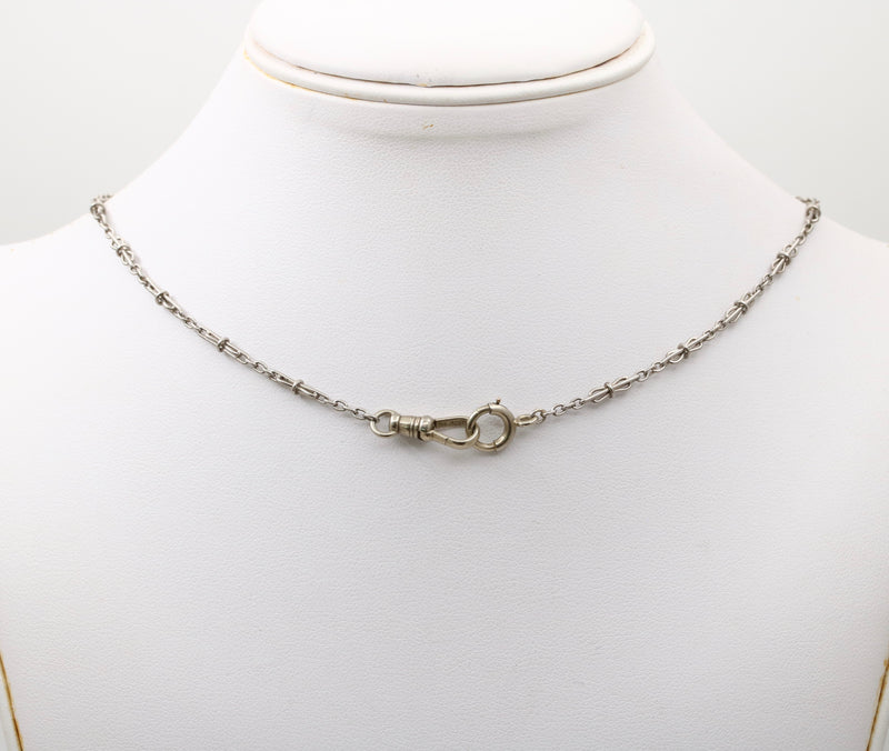 Art Deco Platinum Hourglass Shaped 14.75” Long Open Link Watch Chain