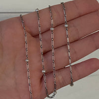 Art Deco Platinum and Pearl Paperclip Necklace, 27.4” Long