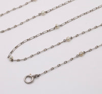 Art Deco Platinum and Pearl Paperclip Necklace, 27.4” Long