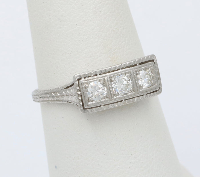 Art Deco Three Stone Diamond and Platinum Ring