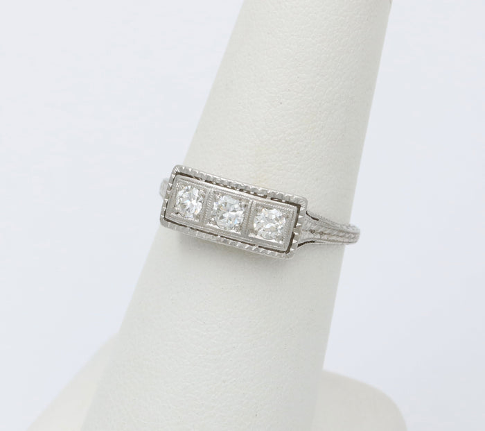 Art Deco Three Stone Diamond and Platinum Ring