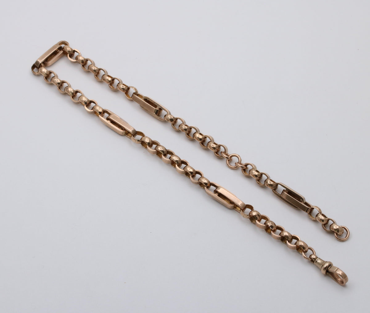 Victorian 9K Rose Gold Trombone Link Watch Chain, 15” Long