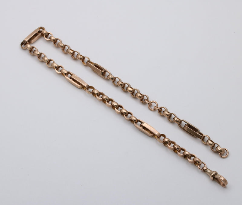 Victorian 9K Rose Gold Trombone Link Watch Chain, 15” Long