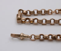 Victorian 9K Rose Gold Trombone Link Watch Chain, 15” Long