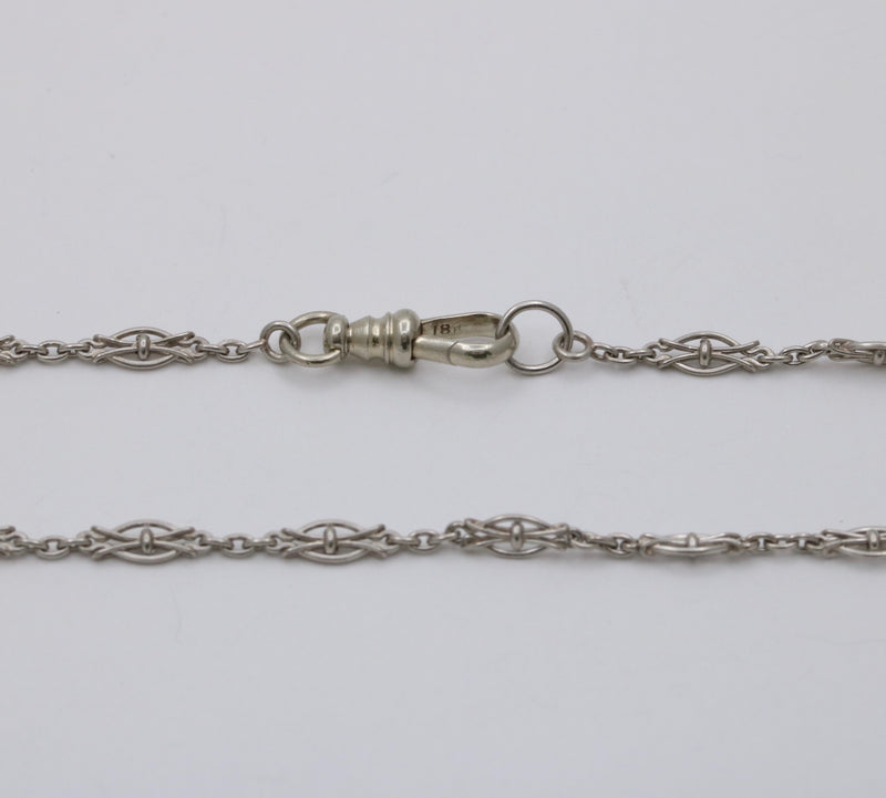 Art Deco Platinum Open Link Watch Chain, 13.25” Long