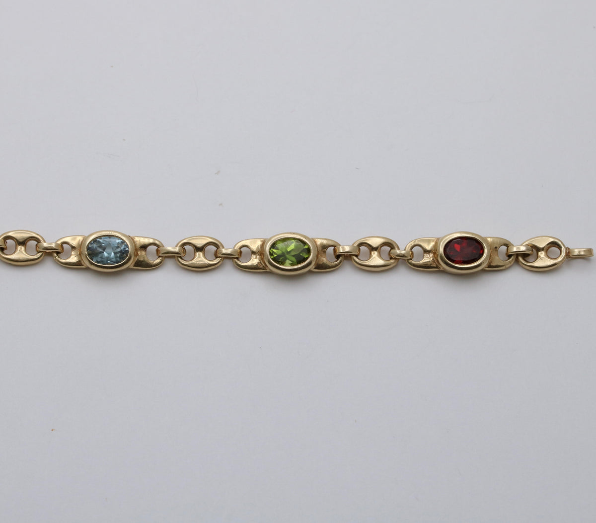 Vintage Multicolor Gemstone and 14K Gold Mariner Link Bracelet