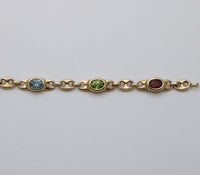 Vintage Multicolor Gemstone and 14K Gold Mariner Link Bracelet
