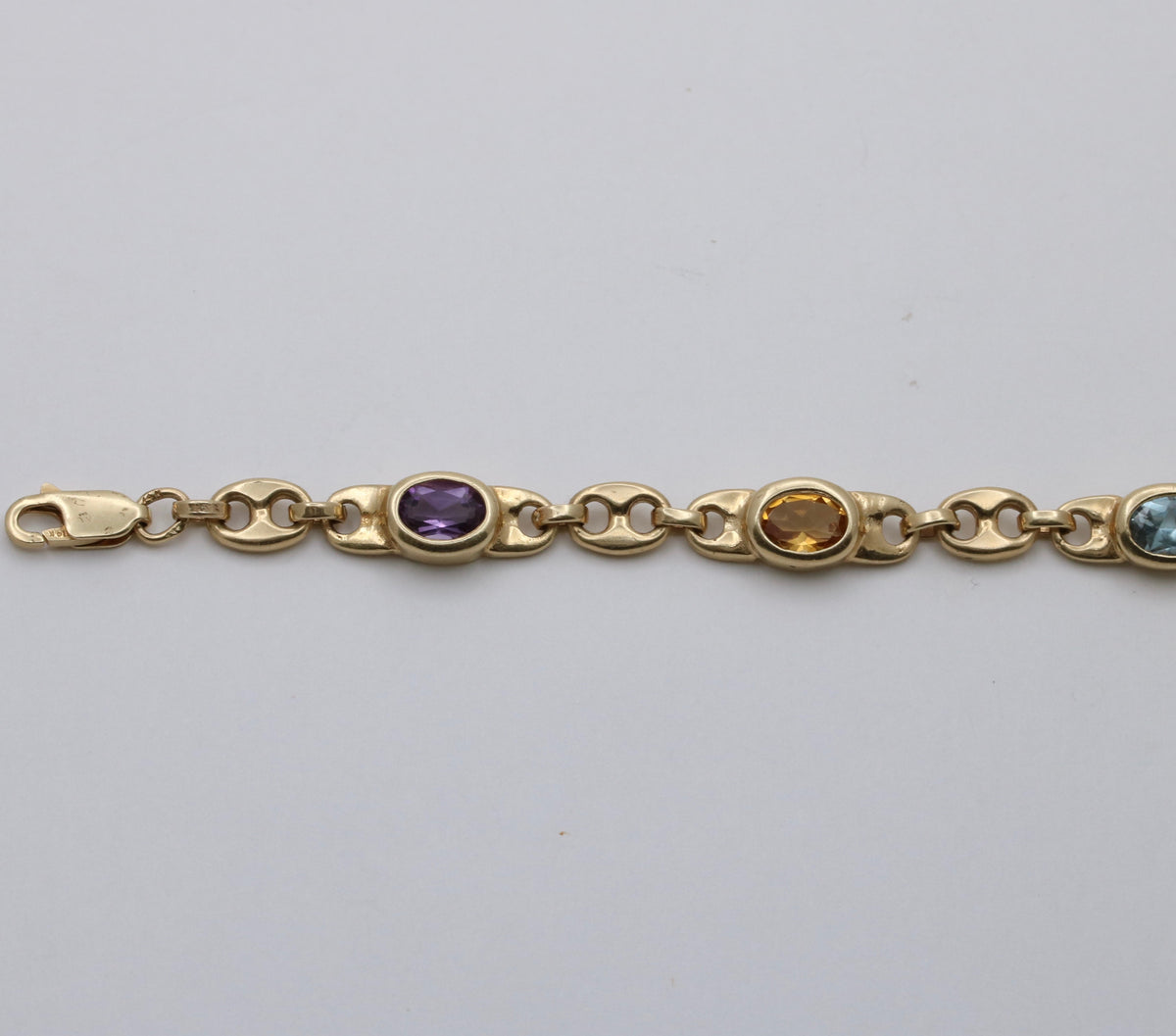 Vintage Multicolor Gemstone and 14K Gold Mariner Link Bracelet