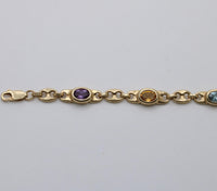 Vintage Multicolor Gemstone and 14K Gold Mariner Link Bracelet