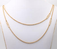 Antique 9K Gold Cable Link Trombone Longuard Chain, 53” Long