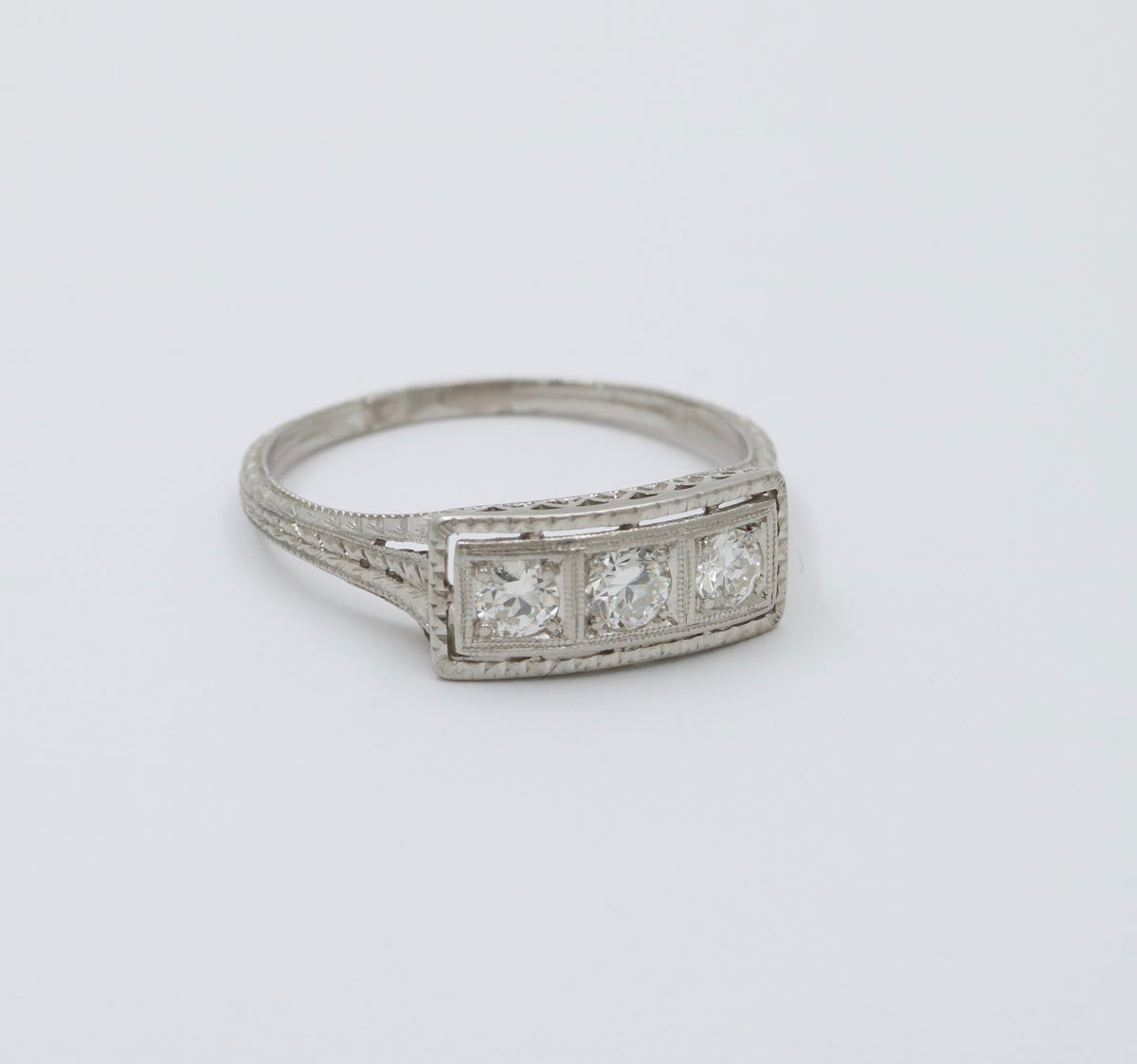 Art Deco Three Stone Diamond and Platinum Ring