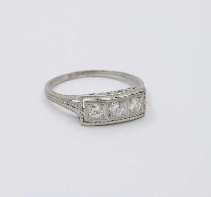 Art Deco Three Stone Diamond and Platinum Ring