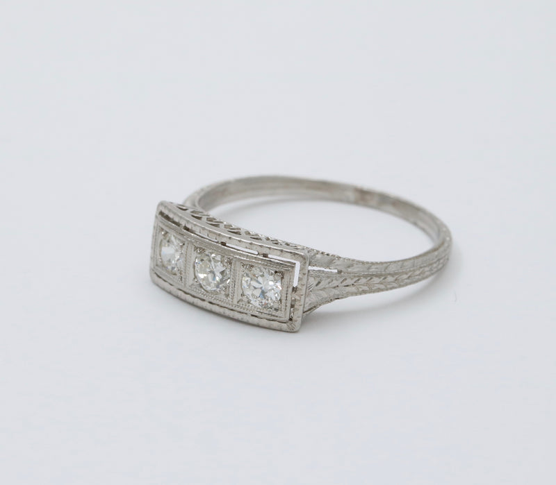 Art Deco Three Stone Diamond and Platinum Ring